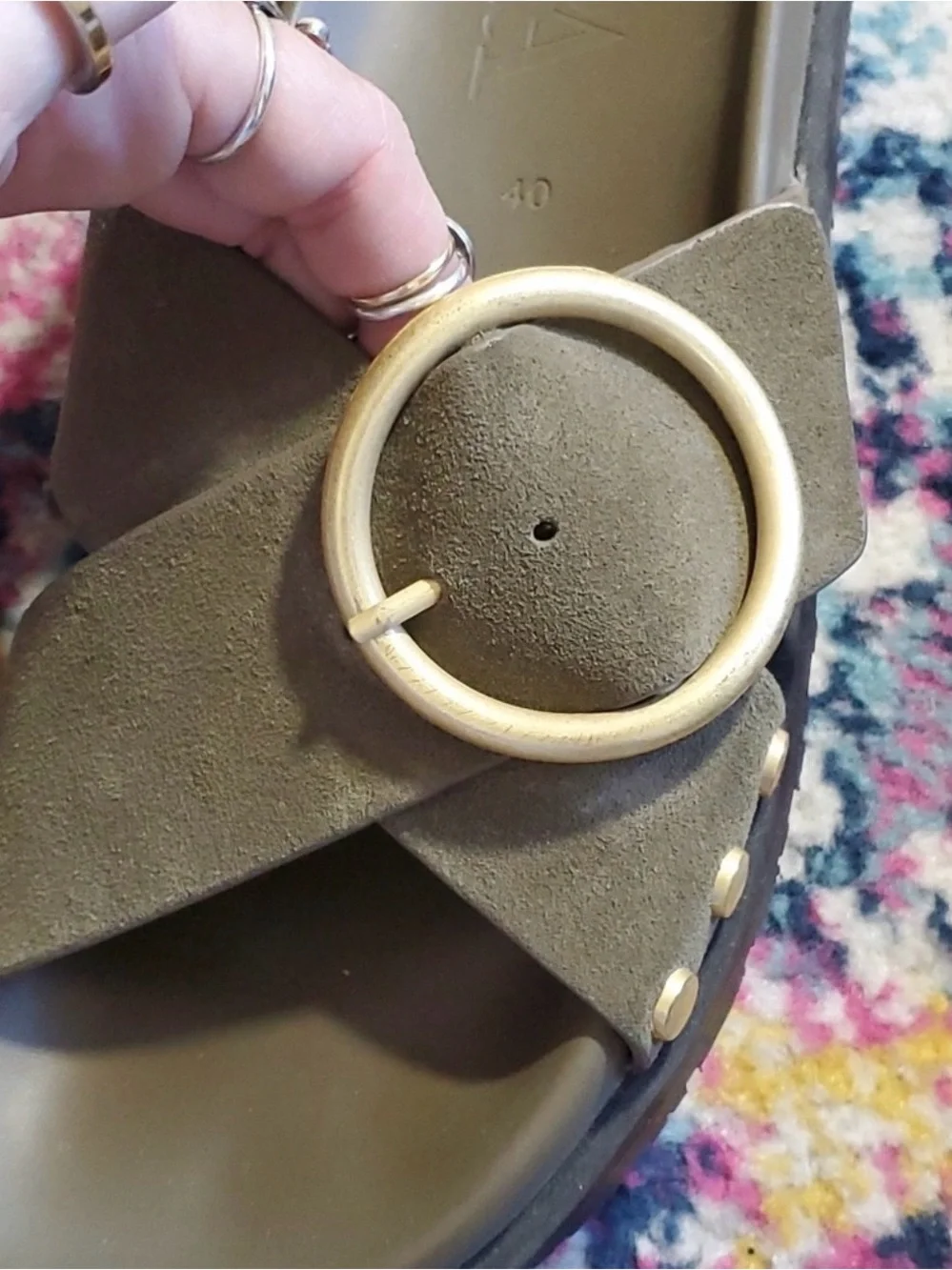 ZARA Leather and Suede Green Slip On Slides Sandals - Picture 4 of 6